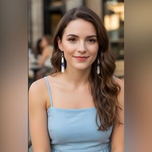 0130 Blue and White Floral Drop Earrings